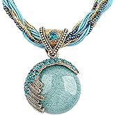 Harlorki Women Lady Handmade Retro Vintage Bohemian Style Twist Woven Rope Chain Turquoise Rhinestone Pendant Collar Necklace Fashion Jewelry