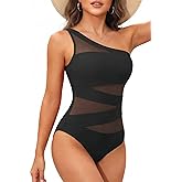 Tempt Me Women One Piece Swimsuit - One Shoulder Bathing Suits Sexy Cutout Mesh Swimwear