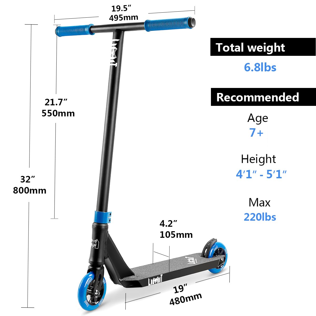 Limit LMT08 Pro Trick Scooter for Kids and Tenns 7 Years and Up–Lightweight Professional Freestyle Stunt Scooters for Intermediate or Beginner Boys and Girls