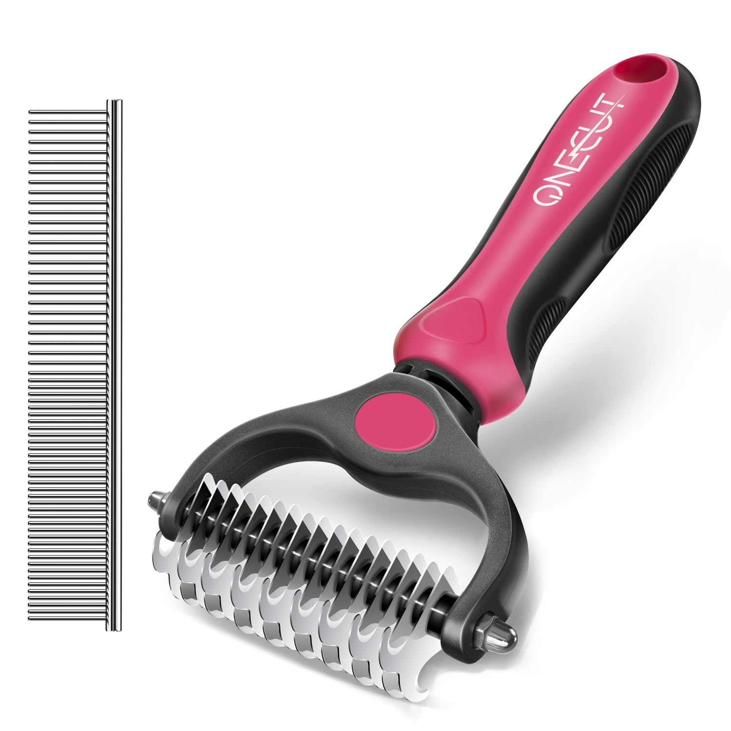Dematting Comb for Dogs and Cats, OneCut Pet Grooming Rake and Brushes for Small, Medium & Large Dogs Double Sided Deshedding Tool Removes Knots and Tangled Hair (Red)