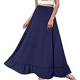 Afibi Women Plus Size Maxi Skirt Vintage High Waist Long Skirt with Pockets