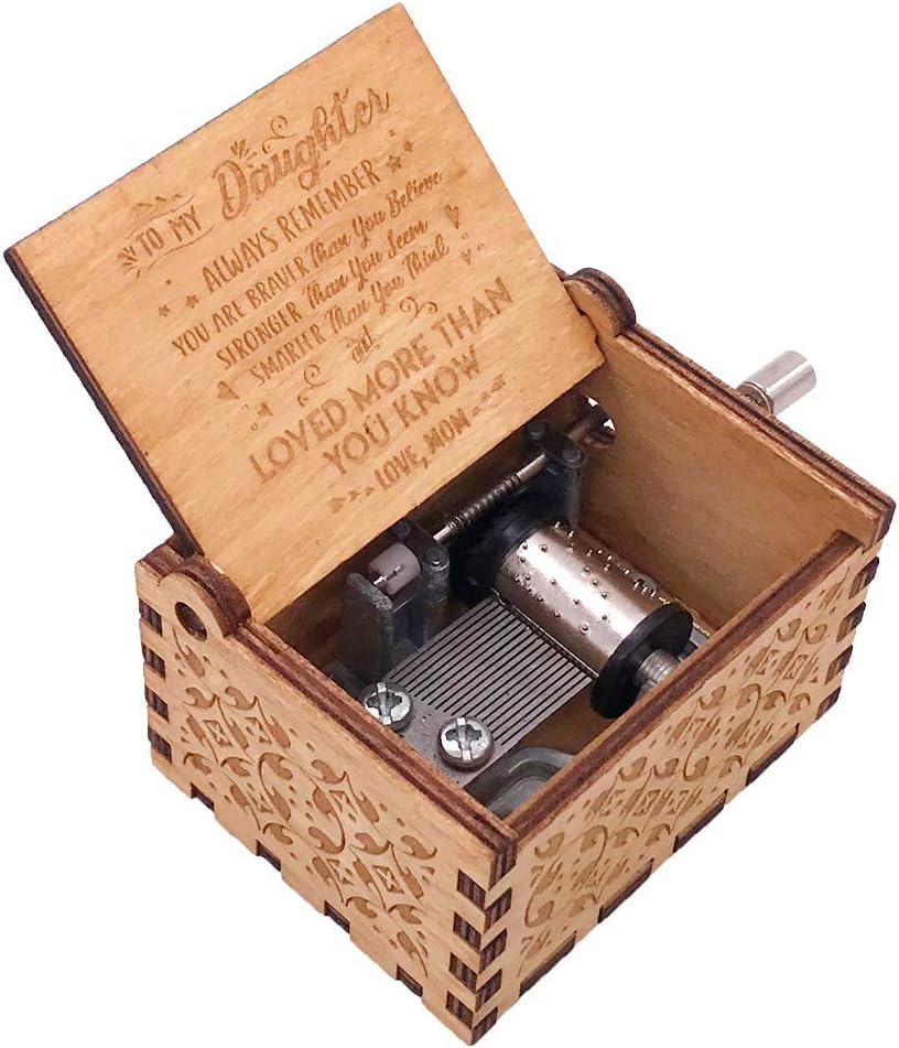 Youtang You are My Sunshine Music box 18 Note Hand Crank Engraved Wood Musical Box Antique Vintage Personalizable Gift for Christmas Birthday (From Mom to Daughter)… - Image 3