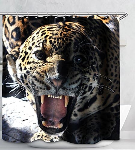PUPBEAMO Digital Printing Waterproof Polyester Shower Curtain - Big cat Jaguar Grin Teeth Face Glance - 59x72 Inches