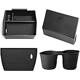 Upgraded Center Console Organizer for Subaru Forester Accessories 2025, Armrest Storage Box + Silicone Cup Holder + Hidden Box + Wireless Charging Protective Pad with Non-Slip Mat 4Pcs Set, Black