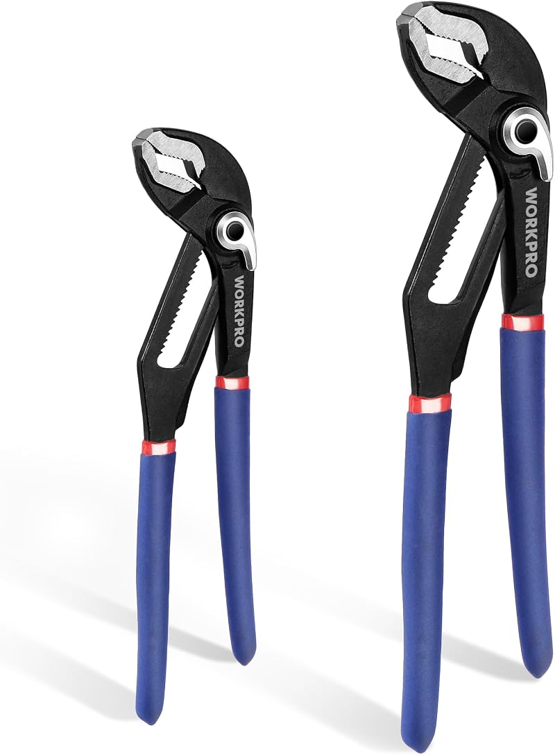 WORKPRO Water Pump Pliers 40/52mm Wide Jaw 200mm 250mm 2-Piece Set
