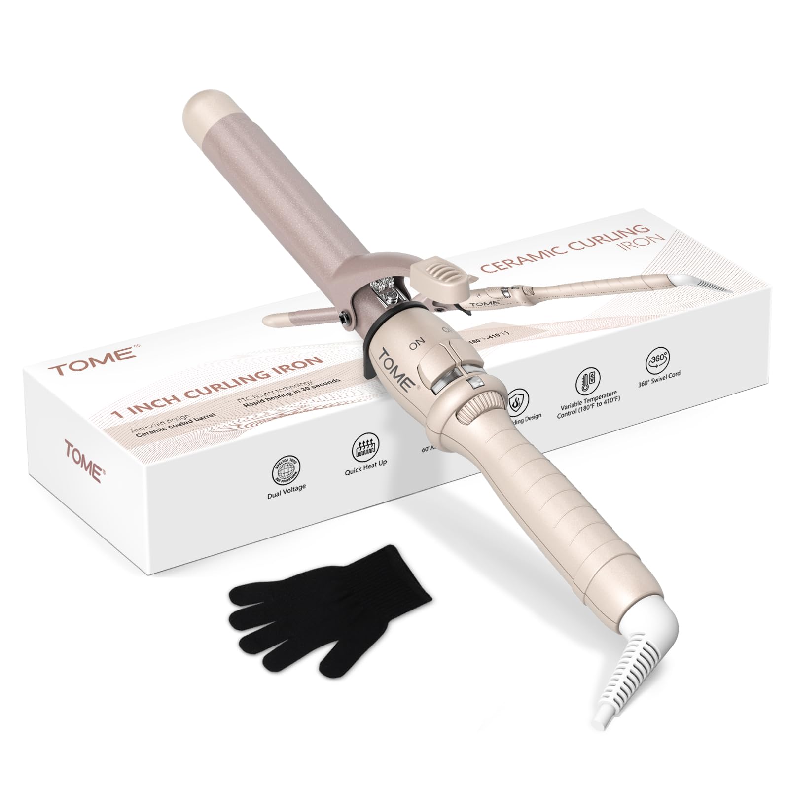 Photo 1 of 1 Inch Ceramic Curling Wand with Adjustable Temperature, Dual Voltage Hair Styling Tool for Short & Long Hair - Curling Iron Glove Included