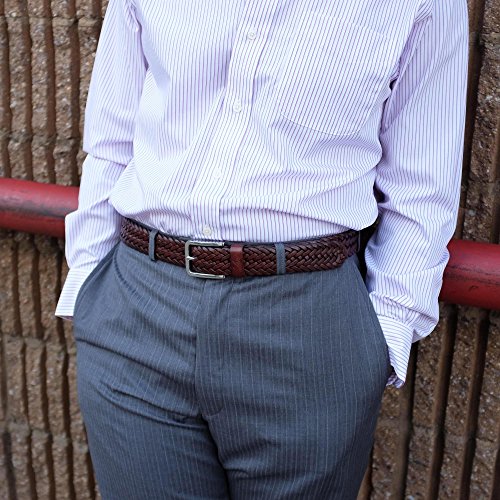 Falari Men's Braided Belt Leather 35mm Brown L 38-40 9007