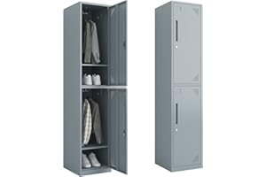 MIIIKO Metal Storage Lockers for Employees, 2 Tier Metal Locker with Lock and Keys, 2 Doors Storage Lockers for School, Gym, Dormitory, Changing Room