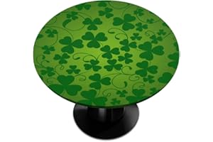 cfpolar St. Patrick's Day Round Fitted Tablecloth, Shamrock Elastic Edge Wipeable Table Cover (Fit for 45"-50" Round Tables)
