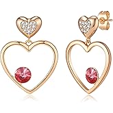 EVEVIC Austrian Crystal Double Gold Heart Dangle Earrings for Women 14K Gold Plated Hypoallergenic drop Earring Jewelry Gift