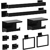 Einvv Matte Black Bathroom Hardware Accessories Set, 10-Piece Stainless Steel Towel Rack Set with 2×24" Towel Bars, 2×Toilet Paper Holders with Shelves, 2×Towel Rings, 4×Towel Hooks