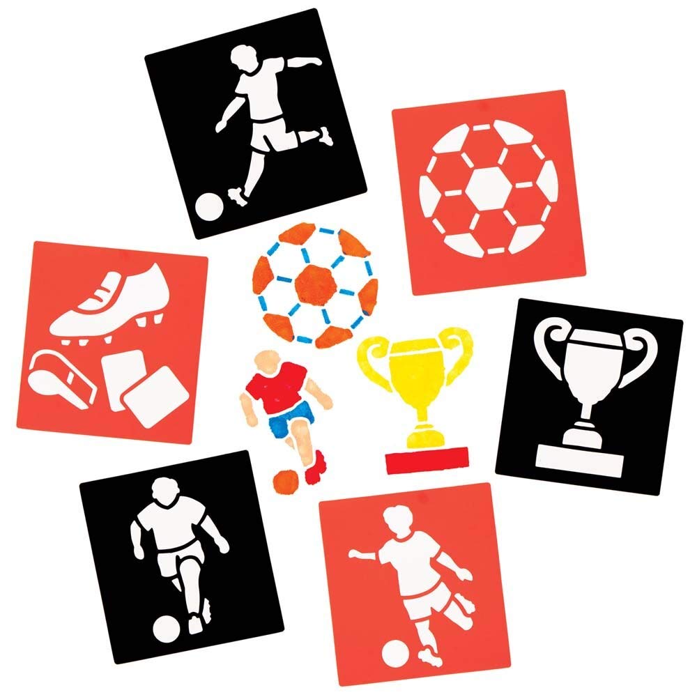 Baker Ross FE465 Football Craft Stencils - Pack of 8, Plastic Stencils for Children, Ideal for Kids to Create and Design Football Themed Books, Cards and Pictures