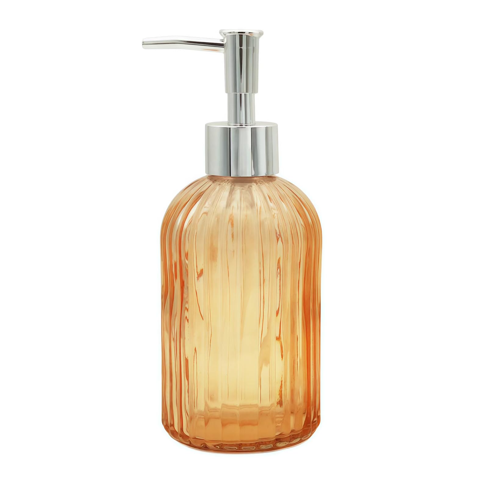 Glass Soap Dispenser Bathroom Countertop Shampoo and Conditioner Dispenser Washing Up Liquid Hand Soap Pump Bottle Dispenser Kitchen (1, Orange)