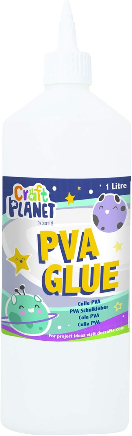 Craft Planet, 1 Litre White Strong, Tacky PVA All Purpose Glue for Kids Art Toddler Craft, School Supplies, Woodwork