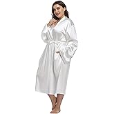 iFigure Women's Plus Size Satin Robe Long Bathrobes Dressing Gown Soft Sleepwear