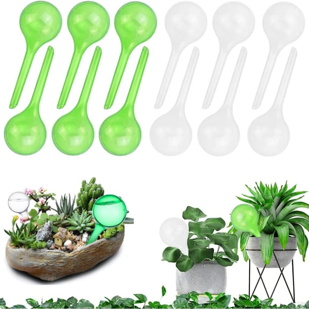 BUENTYA 12 Pcs Plant Watering Bulbs, 5cm Automatic Plant Waterers Plastic Automatic Watering Globes Drip Irrigation Device Self Watering System for Indoor Outdoor Plants Watering Globes(White + Green)