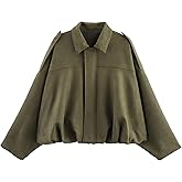 Talakeno Womens Faux Suede Bomber Jacket Casual Lightweight Batwing Long Sleeve Oversized Coat Streetwear Outfits