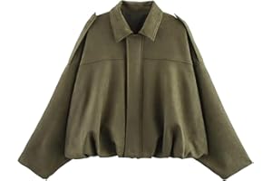 Talakeno Womens Faux Suede Bomber Jacket Casual Lightweight Batwing Long Sleeve Oversized Coat Streetwear Outfits