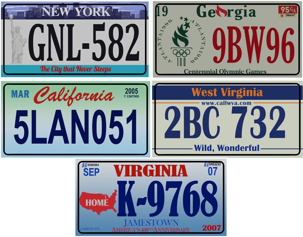OPO 10 - Set of 5 USA car registration plates in metal - replicas of real American plates (v8)