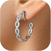 ZENCHEER Clip On Hoop Earrings for Women,Cubic Zirconia CZ Gold Silver Plated Twisted Drop Clip On Earings for Non Pierced Ears Lightweight Jewelry Gifts