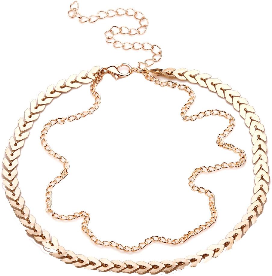 HENGSONG Women Fashion Fish Bone Choker Necklace Alloy Collar Necklaces Jewelry (Gold Plated)