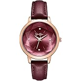 Jessica Simpson Women's Leather Band Watch, Round Faceted Crystal Dial, Classic Quartz Movement, Elegant Dress Watch for Women