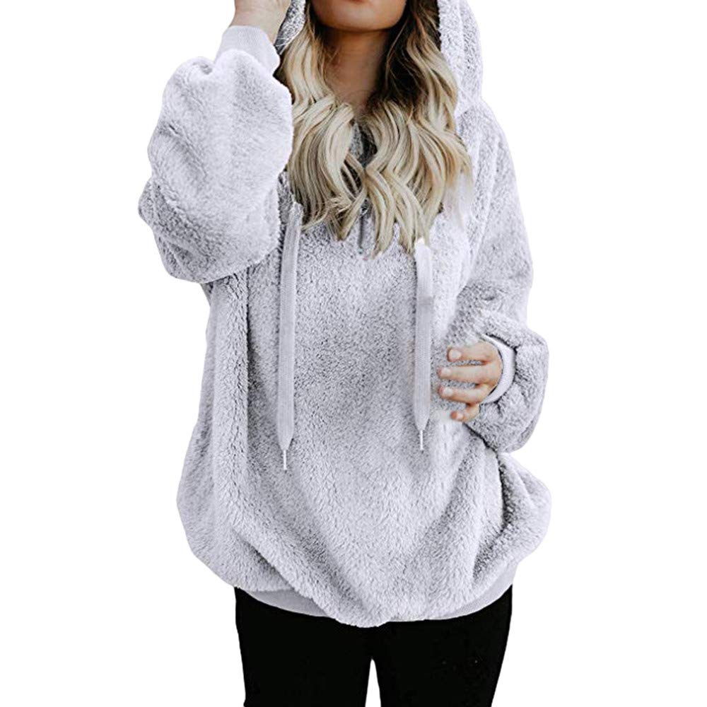 Women Hoodies Sweatshirt Coat,Teddy Bear Hooded Drawstring Pullover Fuzzy Oversize Fluffy Sweater Warm Long Sleeve Outerwear