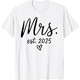 Mr. & Mrs. Engagement Tees Unisex-Adults Mr & Mrs Est. 2025 Just Married Wedding Couples Bride T-Shirt