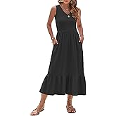 AUSELILY Womens Maxi Dress 2026 Sleeveless Summer Dresses V Neck Casual Tiered Sundresses with Pockets