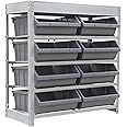 King's Rack Bin Rack Boltless Steel Storage System Organizer with Plastic Bins (4 Tier - 8 Bin)