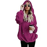 Women Casual Double Fuzzy Sweatshirt Faux Fleece Zip Pullover Hoodies Coat Outwear S-XXL