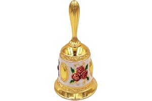 Hourwof Hand Bell,Metal Dinner Bell Decorative Wedding Bells Service Bell Call Bell Christmas Bell,Golden Red Rose