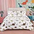 MAG 3Pcs Dinosaur Bedding Comforter Set, Dino White Base Twin Comforter Set,for Toddlers Kids,Boys Teens and Girls,Super Soft Microfiber, Twin Size (1 Comforter + 2 Pillowcases)
