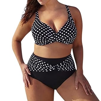 Ansenesna Damen Wellen Punkt Hoher Taille Hose Gepolstert Push-Up Padded Bikini Set Große Größen Tankini Zwei Teilige Bademod