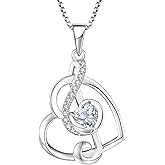 STARCHENIE Music Note Necklace for Women, 925 Sterling Silver Treble Clef Heart Pendant, Birthstone Jewelry Gift for Music Lovers