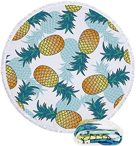 Beachon Colorful Tropical Pineapple Decor Thick Terry Round Roundie Beach Towels Blankets Ultra Soft Oversized Tapestry Yoga Picnic Mat Shawl Shower Bath With Fringe Tassels