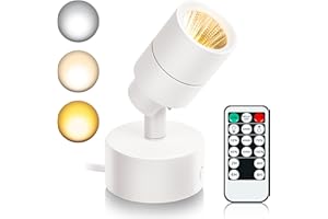 KANDICYAR LED Spot Lights Indoor, 3W Uplighting Indoor with Remote Control Dimmable & Timer, 3000K/4000K/5000K Adjustable Spotlights, Accent Uplights Indoor Stick on Wall Light for Plants Picture Artwork, White