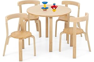 HONEY JOY Kids Table and Chair Set, Bentwood Toddler Round Table and 4 Chairs for Craft Art, Building Block, 5-Piece Children