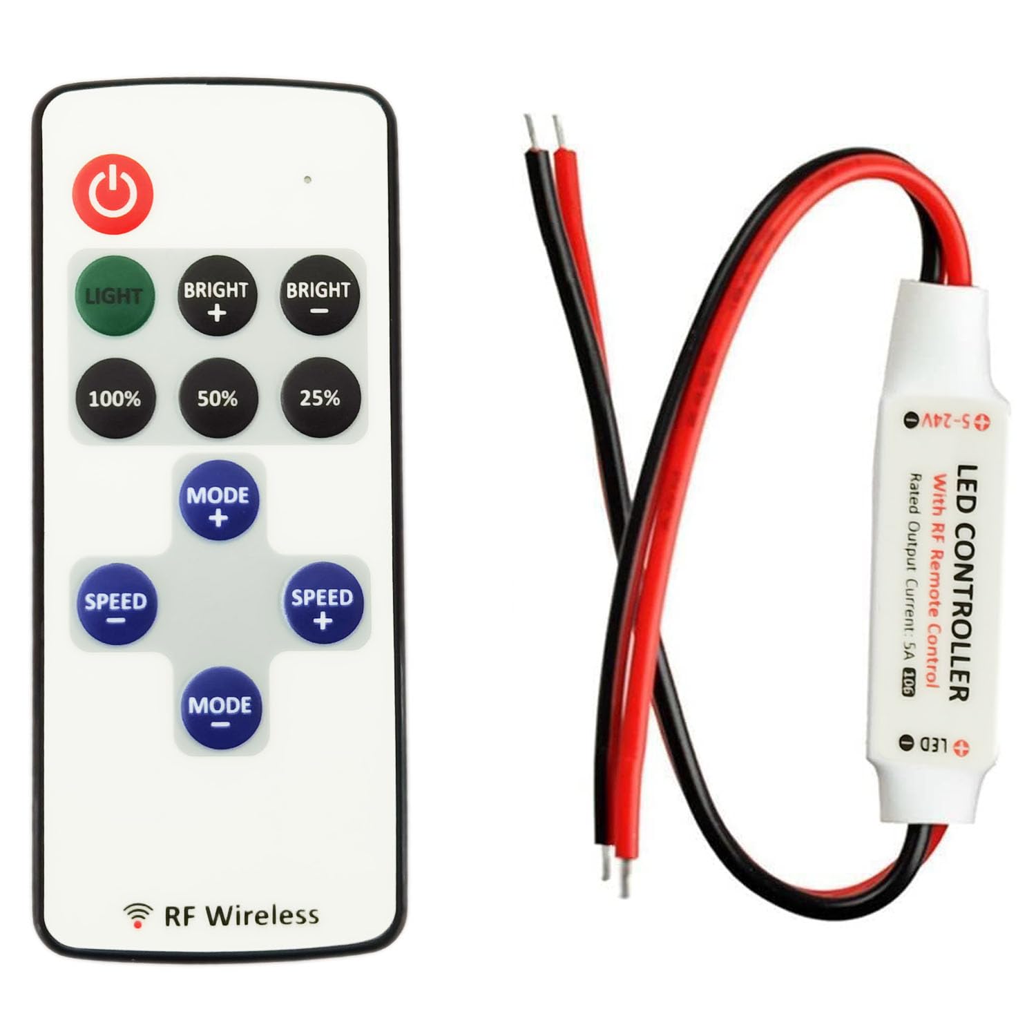 LitaElek LED Strip Controller with RF Wireless Remote Control DC 5-24V 5A Mini LED Dimmer for 2 pin Monochrome COB LED Strip and SMD 5050 3528 2835 5630 LED Tape LED Ribbon LED Rope LED String Light