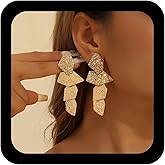 Andelaisi Boho Metal Irregular Earrings Irregular Geometric Drop Earrings Exaggerated Statement Earring Gold Metal Hammered Earring for Women