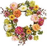Nearly Natural 24in. Peony Wreath, 24 inches round, Mixed