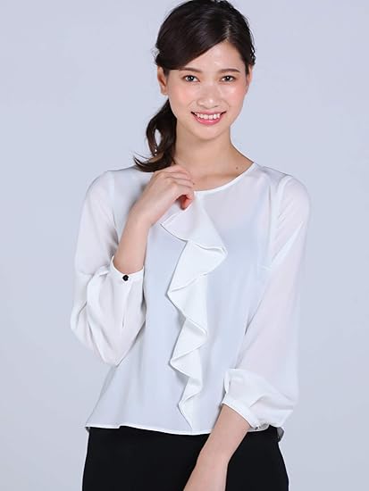 Amazon ビアッジョブルー Viaggio Blu ニーズ対応 フロントフリルスーツインブラウス M 2 ホワイト シャツ ブラウス 通販