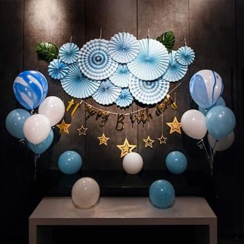 Amazon Com 38 Pack Blue Happy Birthday Banner Backdrop Balloons