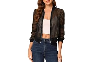 Fisoew Women's Crop Mesh Sheer Bomber Jackets Lightweight Long Sleeve Zip Up Jacket Outwear