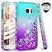 LeYi Galaxy S7 Glitter Case with Tempered Glass Screen Protector [2 Pack] for Girls Women, Bling Sparkle Diamond Liquid TPU Protective Phone Case for Samsung Galaxy S7 Gradient Teal/Purple