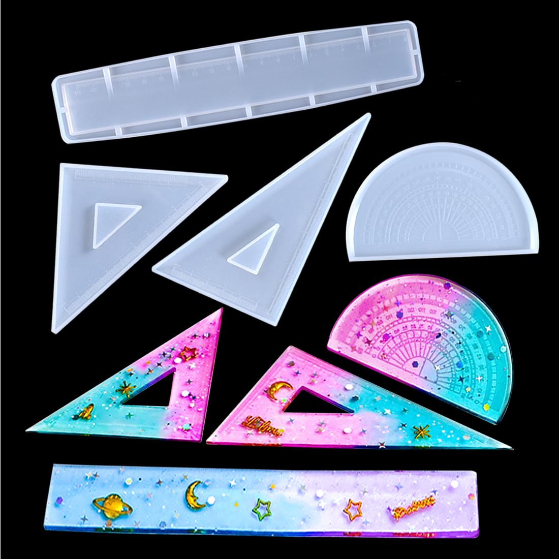 FineInno 4 Pcs Ruler Resin Moulds Triangular Silicone Moulds Jewelry Casting ruler Molds Square Epoxy Resin Molds for DIY Craft Stationery Rulers