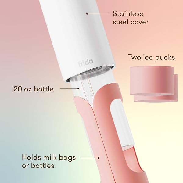 FRIDA MOM FLOW + GO BREASTMILK COOLER BOTTLE, 24HR PORTABLE BREASTMILK COOLER FOR TRAVEL, DESIGNED TO STORE BREASTMILK BAGS & BOTTLES, INCLUDES 2 ICE PUCKS & CARRYING HANDLES, LIGHTWEIGHT, 20OZ