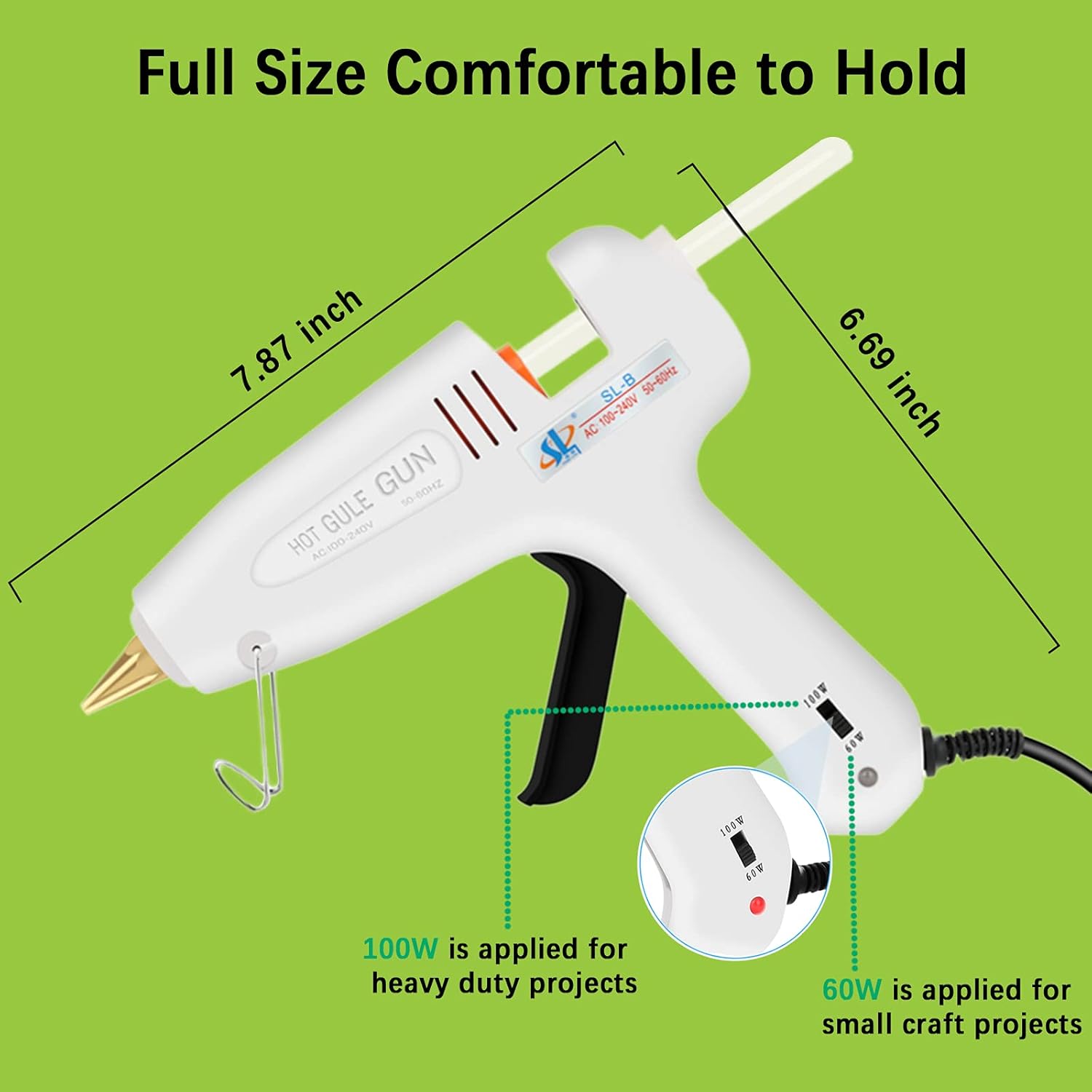 Hot Glue Gun Full Size Hot Melt Glue Gun Kit, Heavy Duty 60/100W Glue Gun with 10 Pcs Glue Gun Sticks and Protective Box for Crafts, DIY Art Decoration, Repairs