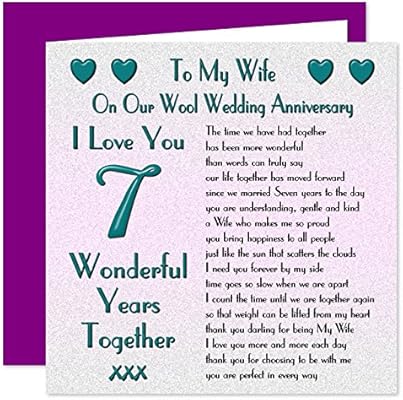 My Wife 7th Wedding Anniversary Card On Our Wool Anniversary 7 Years Sentimental Verse I Love You Amazon Co Uk Office Products