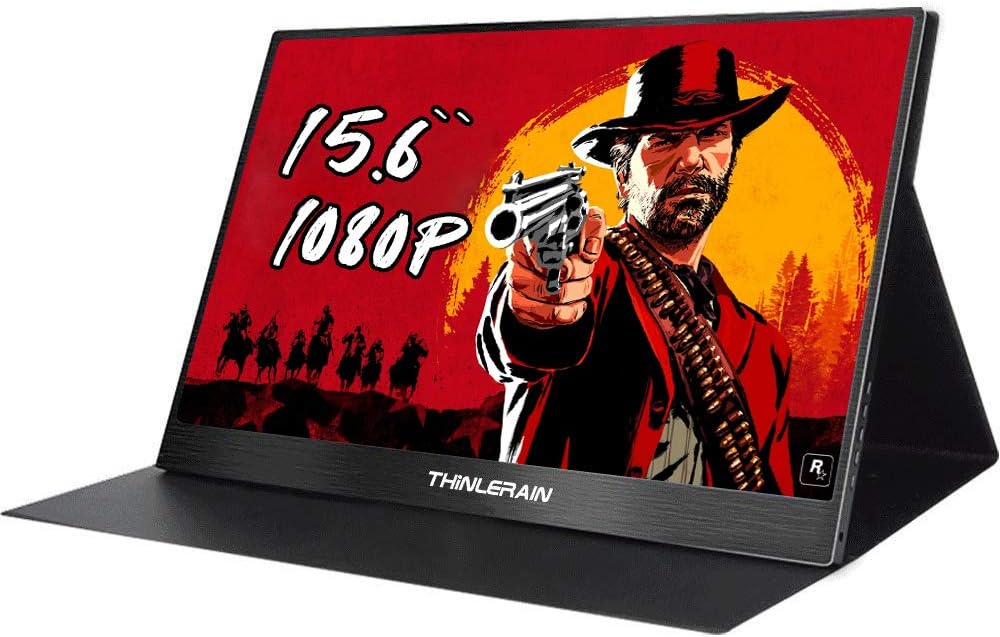 Portable Monitor 15.6 inch USB C 1920 x 1080 IPS FHD Screen with Type c/HDMI Monitor for PS3 PS4 Laptop Macbook Smartphone Xbox360 Windows 7/8/10 Macos, Thinlerain